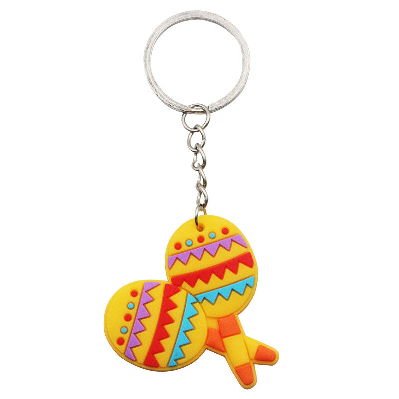 Wholesale 20pcs Mexican Mariachi Style PVC Cactus Hat Hot Dog Horse Guitar Metal Keychain